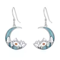 TOUPOP Sterling Silver Turquoise Mustard Seed Earrings-style_name:Moon Mustard Seed