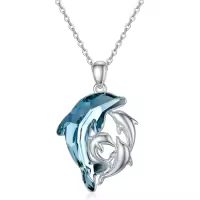 TOUPOP Sterling Silver Crystal Dolphin Necklace Christmas Birthday Gifts For Women-style_name:Dolphin Mother and 3 Sons or Daughters
