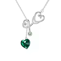 TOUPOP 925 Sterling Silver Crystal Love Pendant Necklace For Women-color_name:Stethoscope-Emerald Crystal