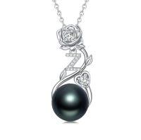 wholesale Rose Black Pearl Necklace Sterling Silver Black Pearl Rose Initial A To Z Letter Pendant Necklace Anniversary Jewelry Christmas Valentine Birthday Gifts For Women Wife Her Mom -style_name:Rose Letter Z