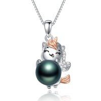 wholesale Black Pearl Necklace For Women Sterling Silver Black Freshwater Pearl Horse/cat/unicorn/mermaid Animal Pendant Necklace Jewelry Anniversary Christmas Birthday Gifts For Wife Mon Friends Her -style_name:Unicorn
