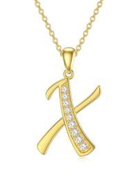TOUPOP 14K Gold Moissanite Initial Letter Pendant Necklace-style_name:X