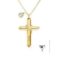 TOUPOP 10k 14k 18k Gold Cremation Urn Necklace With Engraved Name-style_name:Cross