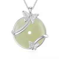 TOUPOP Sterling Silver Jade Cat Hummingbird Dragonfly Butterfly Bee Necklace-style_name:Butterfly-White Gold