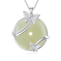 wholesale Jade Necklace For Women Sterling Silver Round Cat/hummingbird/dragonfly/butterfly/bee Natural Jade Jewelry Birthday Christmas Gifts Women Mom Wife Grandma -style_name:Butterfly-White Gold