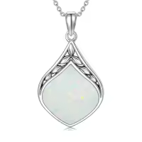 TOUPOP Sterling Silver Natural Gemstone Teardrop Pendant Necklace-color_name:Opal