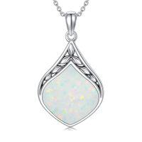 wholesale Teardrop Necklace 925 Sterling Silver Vintage Natural Gemstone Pendant Jewelry Birthday Christmas Gifts For Women Mom -color_name:Opal