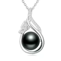 TOUPOP S925 Sterling Silver Black Pearl Butterfly Pendant Necklace-style_name:Infinity Butterfly 2