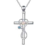 wholesale Gifts For Nurse 925 Sterling Silver Stethoscope Cross Necklace Nurses Birthstone Jewelry Nursing Themed Medicine Nurses Day Christmas Gifts Doctor Medical Student Rn -color_name:03-March-Aquamarine