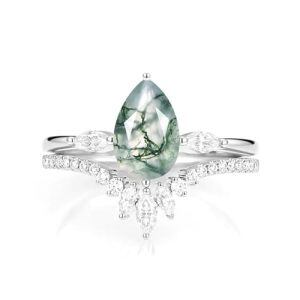 C Moss Agate Moissanite Ring