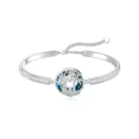 TOUPOP Sterling Silver Blue Crystal Tree Of Life Bracelet For Women-style_name:Tree of Life Initial I