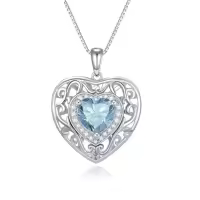 TOUPOP Sterling Silver 12 Birthstone Celtic Heart Necklace Birthday Anniversary Christmas Gifts-color_name:3-Mar-Aquamarine