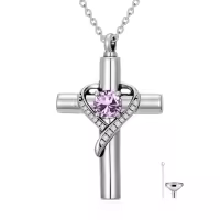 TOUPOP Sterling Silver Birthstone Cross Urn Necklace For Ashes Memorial Keepsake-color_name:06-June-Alexandrite