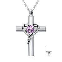 wholesale TOUPOP Cross Urn Necklaces For Ashes Birthstone Cremation Jewelry 925 Sterling Silver Heart Cross Memorial Keepsake Funeral Jewelry For Women (with Funnel Filler) -color_name:06-June-Alexandrite