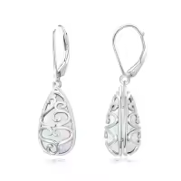 TOUPOP Sterling Silver Gemstone Bohemian Leverback Dangle Teardrop Earrings-color_name:Opal