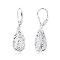 wholesale Filigree Teardrop Earrings 925 Sterling Silver Bohemian Gemstone Leverback Dangle Earrings Jewelry Christmas Gifts For Women -color_name:Opal