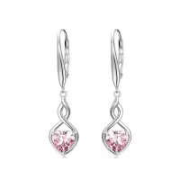 TOUPOP 925 Sterling Silver Infinity Birthstone Heart Dangle Drop Earrings-color_name:10-October-Pink Tourmaline