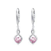 wholesale Infinity Birthstone Earrings 925 Sterling Silver Heart Love Infinity Dangle Drop Earrings Fine Jewelry Birthday Christmas Gifts For Women Girlfriend Wife -color_name:10-October-Pink Tourmaline