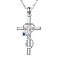 wholesale Gifts For Nurse 925 Sterling Silver Stethoscope Cross Necklace Nurses Birthstone Jewelry Nursing Themed Medicine Nurses Day Christmas Gifts Doctor Medical Student Rn -color_name:09-September-Sapphire