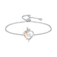 wholesale TOUPOP Gifts For Her Rose Heart Bracelet 925 Sterling Silver Heart Butterfly Bracelet Sweet Year Old Jewelry Anniversary Birthday Christmas Gifts Women Girlfriend Wife Mom Grandma -style_name:100th