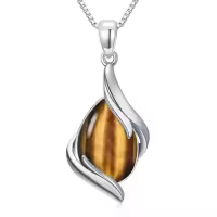 TOUPOP 925 Sterling Silver Gemstone Pendant Necklace For Women-color_name:Tiger Eye Stone