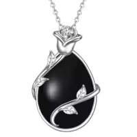 TOUPOP Sterling Silver Turquoise Moonstone Onyx Infinity Rose Pendant Necklace-color_name:Teardrop Black Onyx