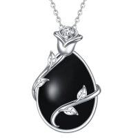 wholesale TOUPOP Teardrop Turquoise/moonstone/black Onyx Necklaces For Women Sterling Silver Infinity Rose Pendant Necklace Jewelry Birthday Anniversary Mothers Day Christmas Gifts For Wife Her Girlfriend Mom -color_name:Teardrop Black Onyx