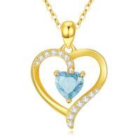TOUPOP 14K Gold Birthstone Heart Pendant Necklace For Women-color_name:03-March-Aquamarine