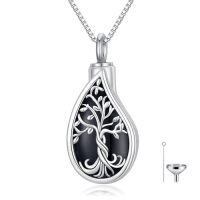 wholesale TOUPOP Teardrop Tree Of Life Urn Necklace For Ashes 925 Sterling Silver Gemstone Tree Of Life Cremation Jewelry With Funnel Filler Memorial Jewelry Gifts For Women Men -color_name:Black Onyx