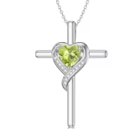 TOUPOP Sterling Silver Birthstone Cross Necklace Heart Pendant Gift for Women-color_name:08-Peridot-Aug.