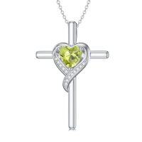 wholesale TOUPOP Birthstone Cross Necklace For Women 925 Sterling Silver Heart Cross Pendant Necklace Birthday Christmas Jewelry Gifts For Her Girlfriend -color_name:08-Peridot-Aug.