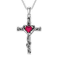 wholesale TOUPOP Birthstone Cross Necklace For Women 925 Sterling Silver Heart Cross Pendant Necklace I Love You Jewelry Anniversary Birthday Christmas Gifts For Her Mom Wife Girlfriend -color_name:07-Ruby-July