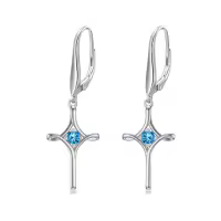 TOUPOP Sterling Silver Birthstone Infinity Cross Dangle Drop Earrings-color_name:12-December-Topaz