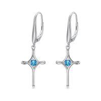 wholesale TOUPOP Birthstone Cross Earrings 925 Sterling Silver Infinity Cross Dangle Drop Earrings Fine Jewelry Birthday Christmas Gifts For Women Her Girlfriend -color_name:12-December-Topaz