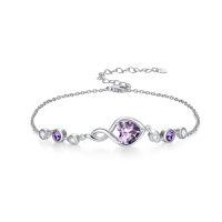 wholesale Infinity Birthstone Bracelet 925 Sterling Silver Heart Love Infinity Link Bracelet Fine Jewelry Birthday Christmas Gifts For Women Girlfriend Wife -color_name:02-February-Amethyst
