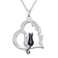 wholesale Cat Gifts For Women 925 Sterling Silver Heart Moon Cat Necklace Pendant Women Jewelry Halloween Christmas Gifts -style_name:8-Cat Necklace