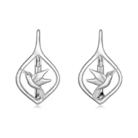 TOUPOP Sterling Silver Stone Animal Leverback Hoop Earrings-style_name:Hummingbird