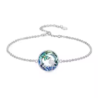 TOUPOP 925 Sterling Silver Crystal Sea Turtle Palm Tree Bracelet Anklet-style_name:Flamingo Bracelet 7"-9"
