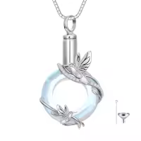 TOUPOP Sterling Silver Urn Necklace For Ashes With Filler Kit-style_name:Hummingbird Moonstone Necklace