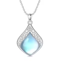 TOUPOP Sterling Silver Teardrop Gemstone Filigree Pendant Necklace-color_name:B-Moonstone