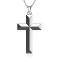 TOUPOP 925 Sterling Silver Cross Pendant Necklace for Women Men-style_name:Black & White Cross Necklace