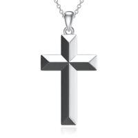 wholesale Cross Necklace For Women Men 925 Sterling Silver Cross Pendant Christian Jewelry Christmas Gifts -style_name:Black & White Cross Necklace