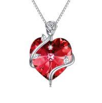 wholesale TOUPOP Heart Birthstone Necklace For Women 925 Sterling Silver Rose Flower Pendant Necklaces Heart Crystal Jewelry Birthday Christmas Gifts Women Girlfriend Wife Mom -color_name:01-January