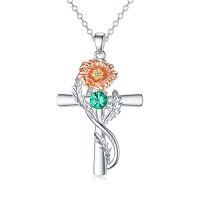 wholesale TOUPOP Cross Birthstone Necklace 925 Sterling Silver Birth Flower Necklace Cross Month Flower Jewelry Birthday Christmas Gifts For Women Her -style_name:8-August-Poppy