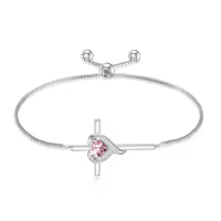 TOUPOP Sterling Silver Birthstone Cross Heart Bracelet Fine Jewelry Gifts-color_name:10-Pink Tourmaline-Oct.