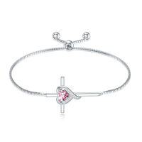 wholesale TOUPOP Birthstone Cross Bracelet For Women 925 Sterling Silver Cross Heart Bracelet Fine Jewelry Birthday Christmas Gifts For Her Girlfriend -color_name:10-Pink Tourmaline-Oct.