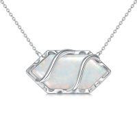 wholesale 925 Sterling Silver Necklace For Women Hexagon Gemstone Pendant Necklace Fine Jewelry Birthday Christmas Gifts For Women Her -color_name:Opal