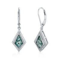 wholesale TOUPOP Moss Agate Earrings For Women Sterling Silver Natural Moss Agate Leverback Earrings Jewelry Gifts For Women Her -style_name:B-Kite Cut Moss Agate