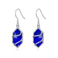 wholesale 925 Sterling Silver Earrings For Women Hexagon Gemstone Drop Dangle Earrings Fine Jewelry Birthday Christmas Gifts For Women Her -color_name:Sapphire