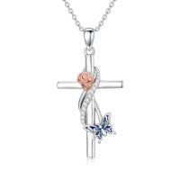 wholesale Infinity Cross Necklace For Women 925 Sterling Silver Cross Animal Necklace Religious Pendant Christian Jewelry Birthday Christmas Gifts For Women -style_name:Butterfly